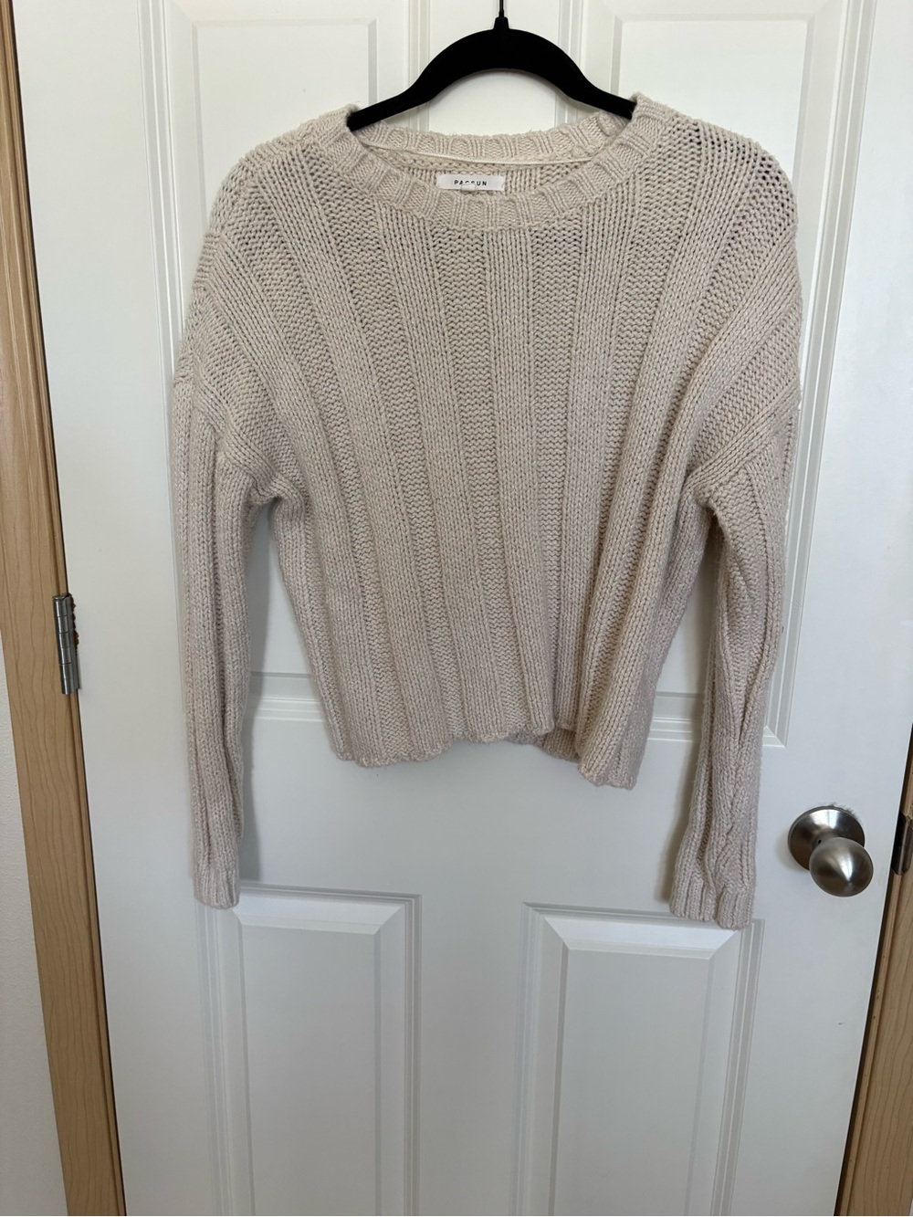 PacSun Cream Ribbed Crewneck Sweater